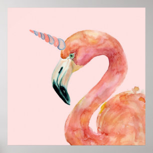 Pink Flamingo Unicorn Illustration Poster