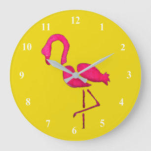 Pink flamingo unique pop art large clock