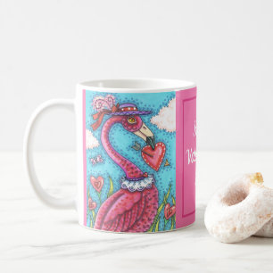 PINK FLAMINGO VALENTINE HEARTS, CUTE LOVE BIRDS COFFEE MUG