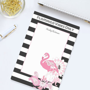 Pink Flamingo Vibes Only Black & White Striped Post-it Notes