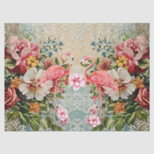 Pink Flamingo & Vintage Floral Decoupage  Tissue Paper