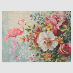 Pink Flamingo & Vintage Floral Decoupage  Tissue Paper