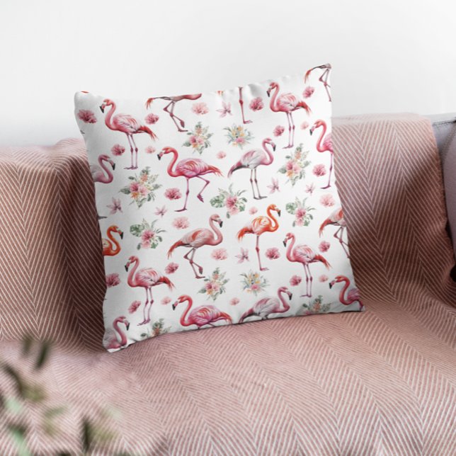 Pink Flamingo Watercolor Floral  Cushion (Creator Uploaded)