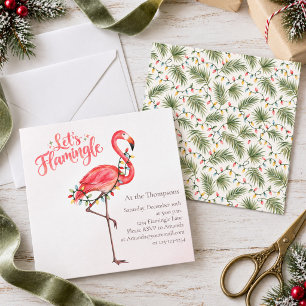 Pink Flamingo Watercolor Fun Christmas Party Invitation