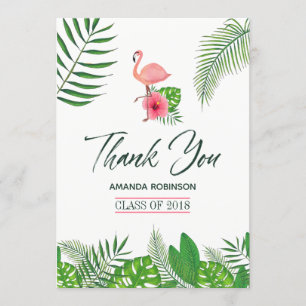 Pink Flamingo Watercolor Luau Graduation Thank You Announcement