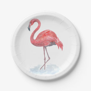 Pink Flamingo, watercolor . Paper Plate