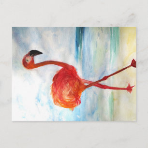 Pink Flamingo Watercolor Postcard