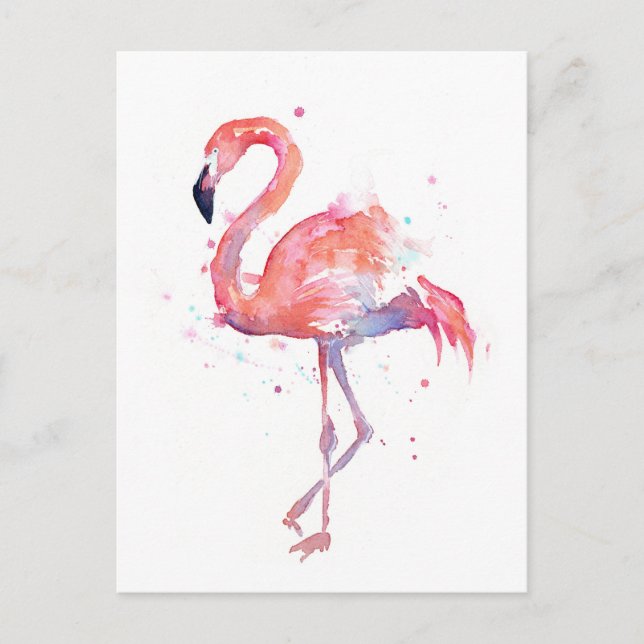 Pink Flamingo Watercolor Postcard (Front)