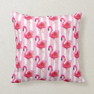 Pink Flamingo Watercolor Throw Pillow