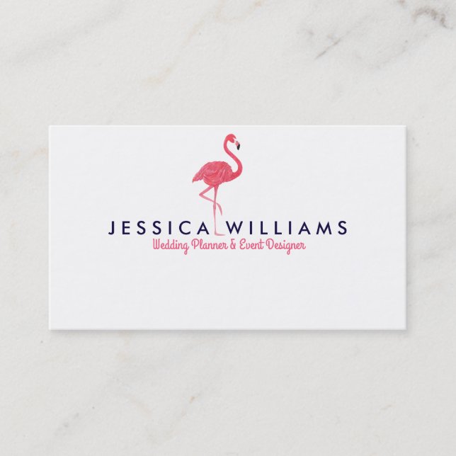 Pink Flamingo Watercolors Illustration Business Card (Front)