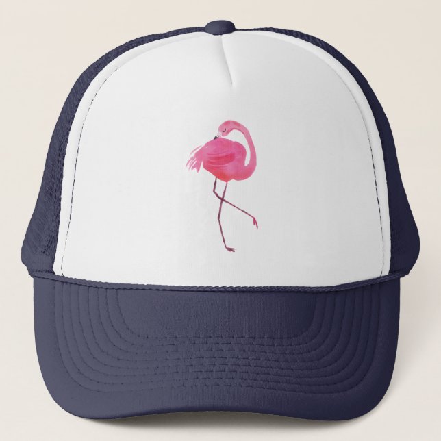 Pink Flamingo Watercolors Illustration Trucker Hat (Front)