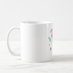 Pink Flamingo, Watermelon, Tropical Leaves Pattern Coffee Mug