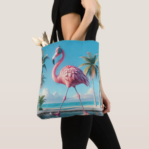 Pink Flamingo Wearing Sneakers and Headphones Tote Bag
