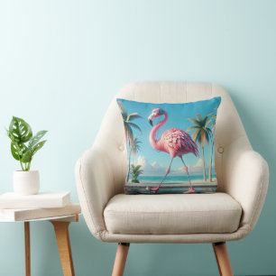Pink Flamingo Wearing Sneakers Cushion