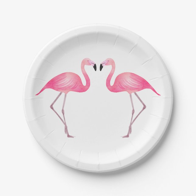 Pink Flamingo Wedding Bridal Shower Tropical Luau Paper Plate (Front)