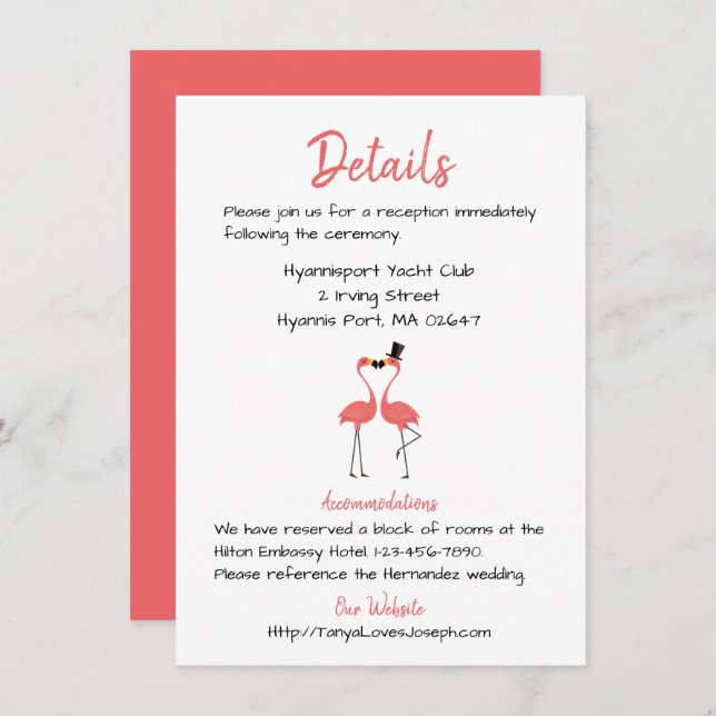 Pink Flamingo Wedding Details Tropical Summer Luau Invitation (Front/Back)