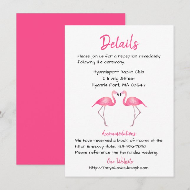 Pink Flamingo Wedding Details Tropical Summer Luau Invitation (Front/Back)