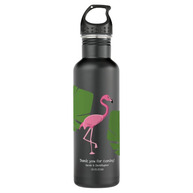 Pink Flamingo wedding giveaway Custom Black 710 Ml Water Bottle (Front)
