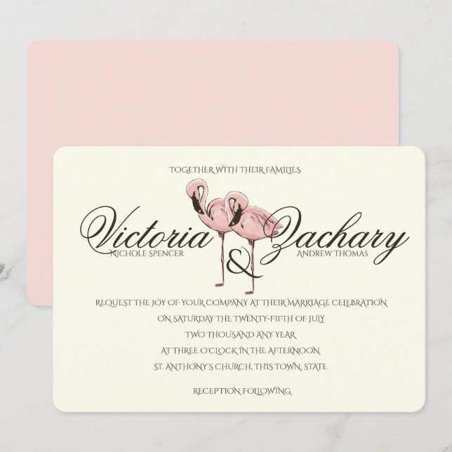Pink Flamingo Wedding Invitation (Front/Back)