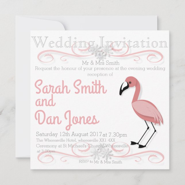 Pink Flamingo Wedding Invitation (Customizable) (Front)