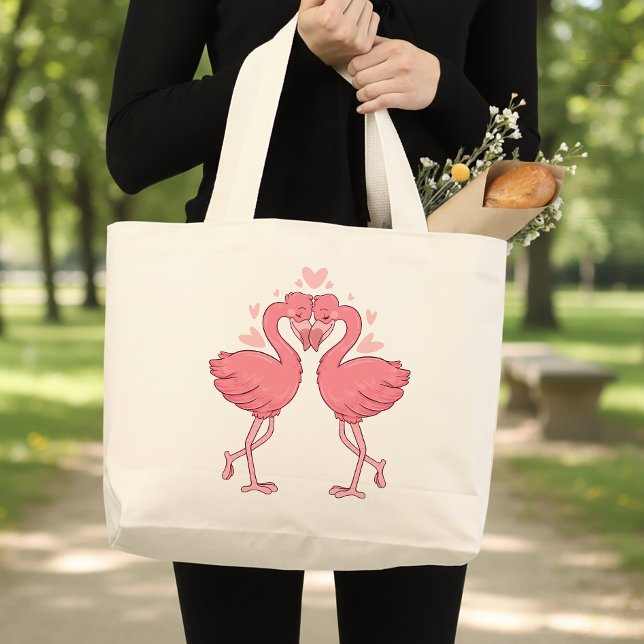 Pink Flamingo Wedding Tropical Hawaiian Luau Beach Large Tote Bag (Creator Uploaded)