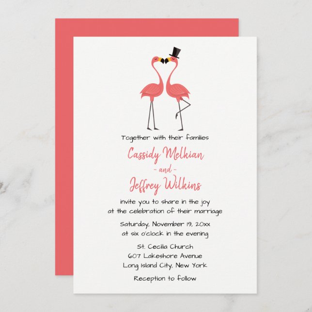 Pink Flamingo Wedding Tropical Summer Beach Invitation (Front/Back)