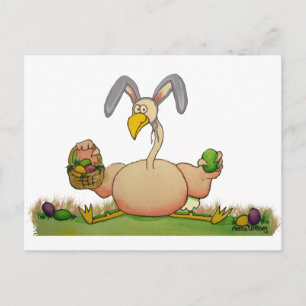 Pink Flamingo Whimsical Bird As Easter Bunny Holiday Postcard