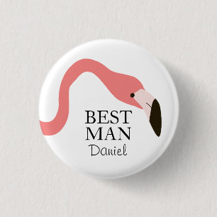 Pink Flamingo Whimsy Best Man 3 Cm Round Badge