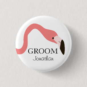 Pink Flamingo Whimsy Groom 3 Cm Round Badge