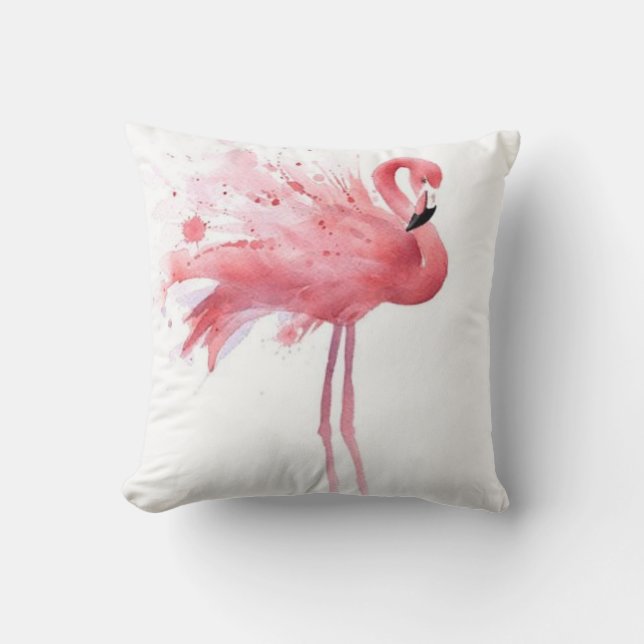Pink Flamingo -White Cushion (Front)