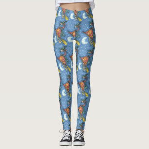 PINK FLAMINGO WITCH ON BROOM HALLOWEEN LEGGINGS