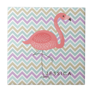 Pink Flamingo With Colourful Chevron Tile