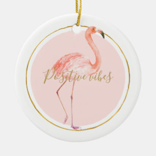 Pink flamingo with gold and frame personalized ceramic ornament