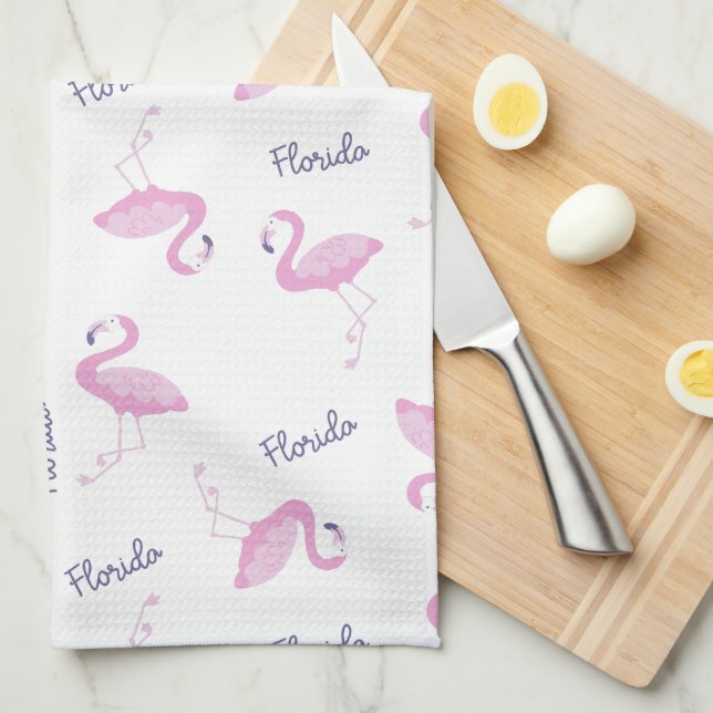 Pink Flamingo With Purple Florida Tea Towel (Quarter Fold)