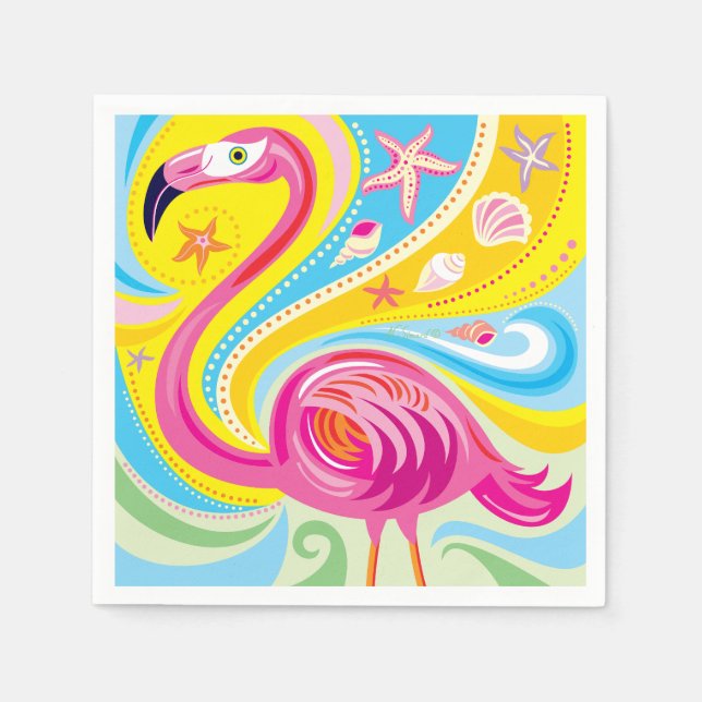 Pink Flamingo with Starfish Napkin (Front)