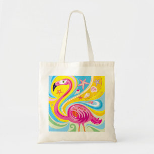 Pink Flamingo with Starfish Tote Bag