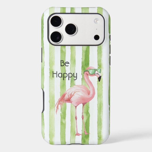 Pink Flamingo with Sunglasses Green Stripes (Back)