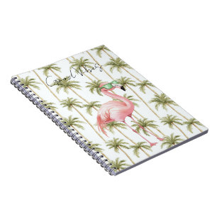Pink Flamingo with Sunglasses Palm Trees Notebook