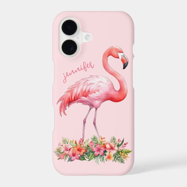 Pink Flamingo with Tropical Flowers (Back)