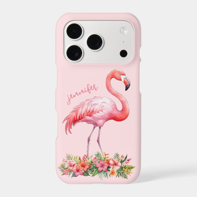Pink Flamingo with Tropical Flowers (Back)