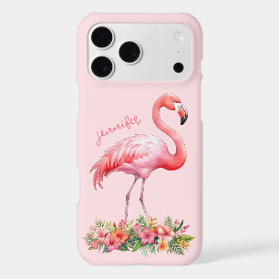 Pink Flamingo with Tropical Flowers