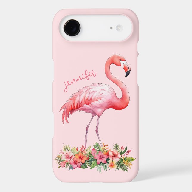 Pink Flamingo with Tropical Flowers (Back)