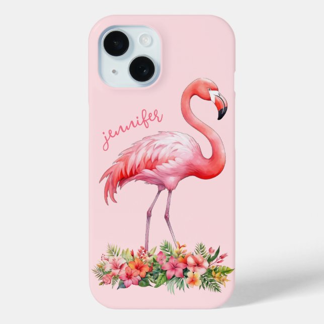 Pink Flamingo with Tropical Flowers Case-Mate iPhone Case (Back)