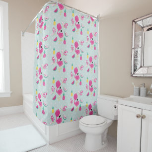 Pink Flamingo with Tropical Fruits Pattern Shower Curtain