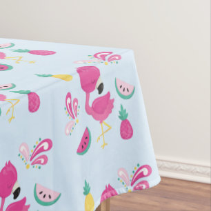 Pink Flamingo with Tropical Fruits Pattern Tablecloth
