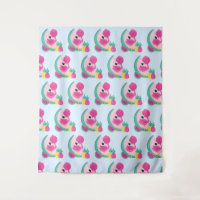 Pink Flamingo with Tropical Fruits Pattern