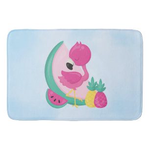 Pink Flamingo with Watermelon & Pineapples Bath Mat