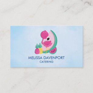 Pink Flamingo with Watermelon & Pineapples Business Card