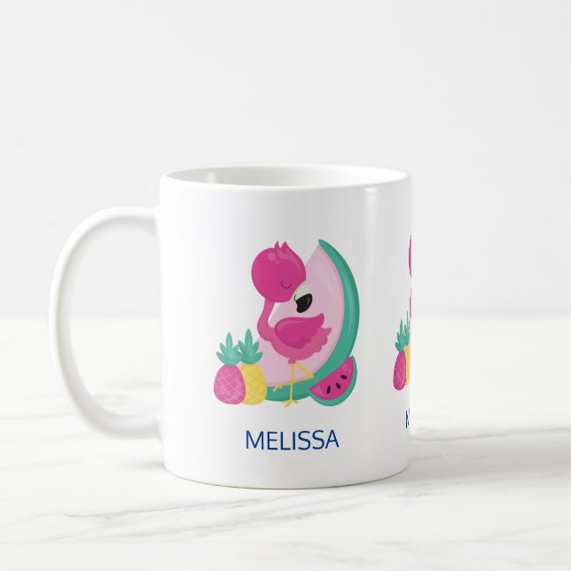 Pink Flamingo with Watermelon & Pineapples Coffee Mug (Left)
