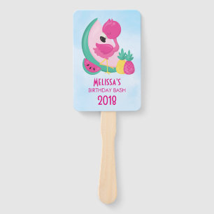 Pink Flamingo with Watermelon & Pineapples Hand Fan